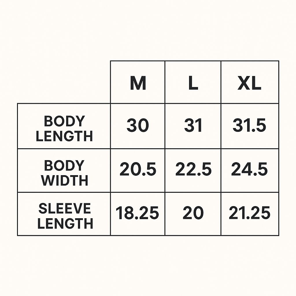 UNIT 365 Signature Oversized Tee size chart