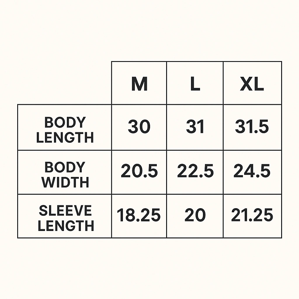 UNIT 365 Washed Script Tee size chart