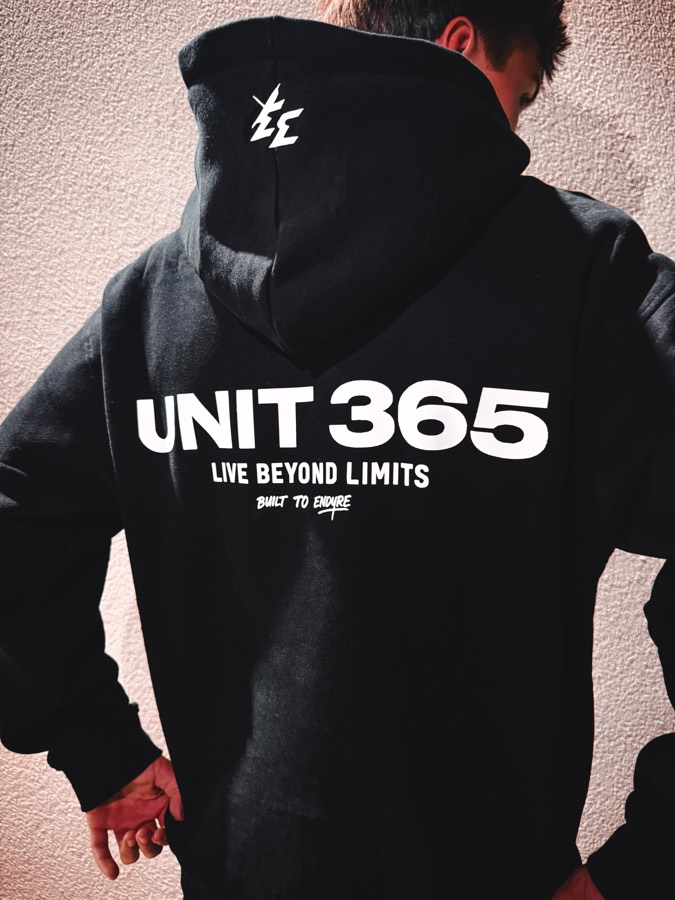 UNIT 365 hoodie back detail shot