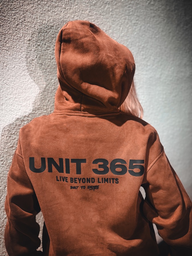 UNIT 365 brown hoodie lookbook shot