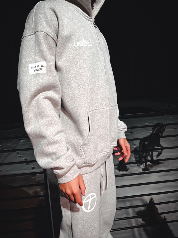UNIT 365 gray hoodie full body shot